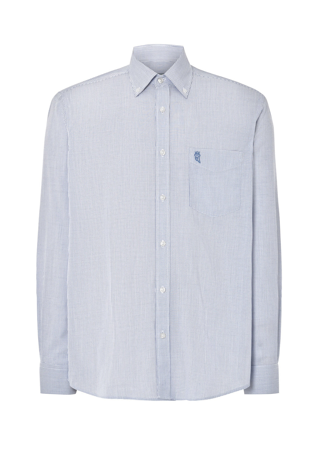 Camisa Hombre Manga Larga Popelín Cuadros con Bolsillo Easy Iron Extrasuave - Azul 0305_39