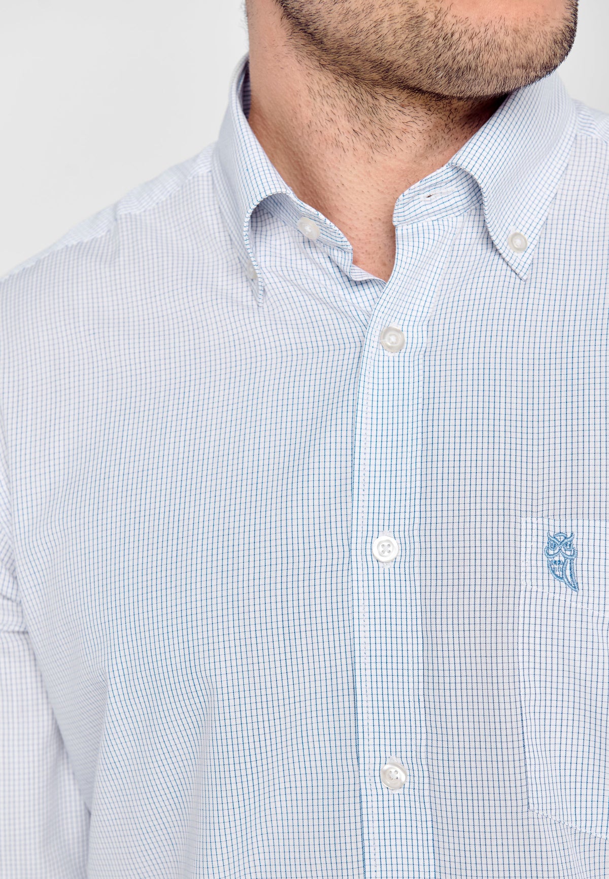 Camisa Hombre Manga Larga Popelín Cuadros con Bolsillo Easy Iron Extrasuave - Azul 0305_39