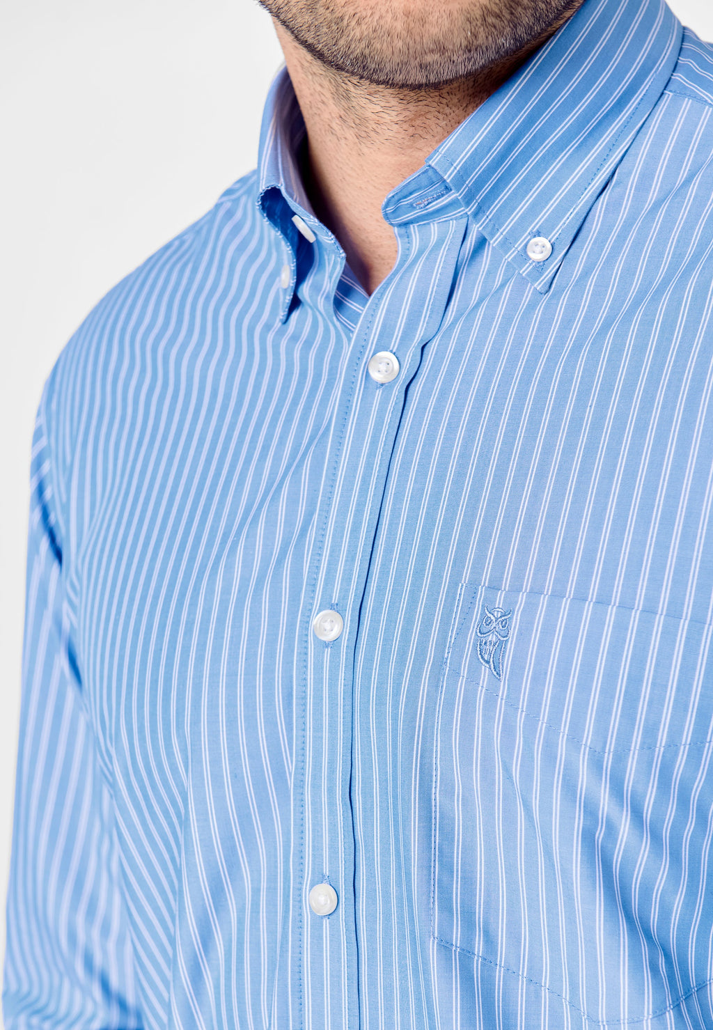 Camisa Hombre Manga Larga Popelín Rayas con Bolsillo Easy Iron Extrasuave - Azul 0307_33
