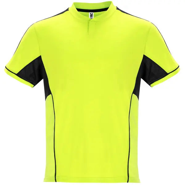Conjunto deportivo unisex con combinación de tres tejidos, camiseta con cuello mao y apertura mediante broche de presión, interior de la manga en