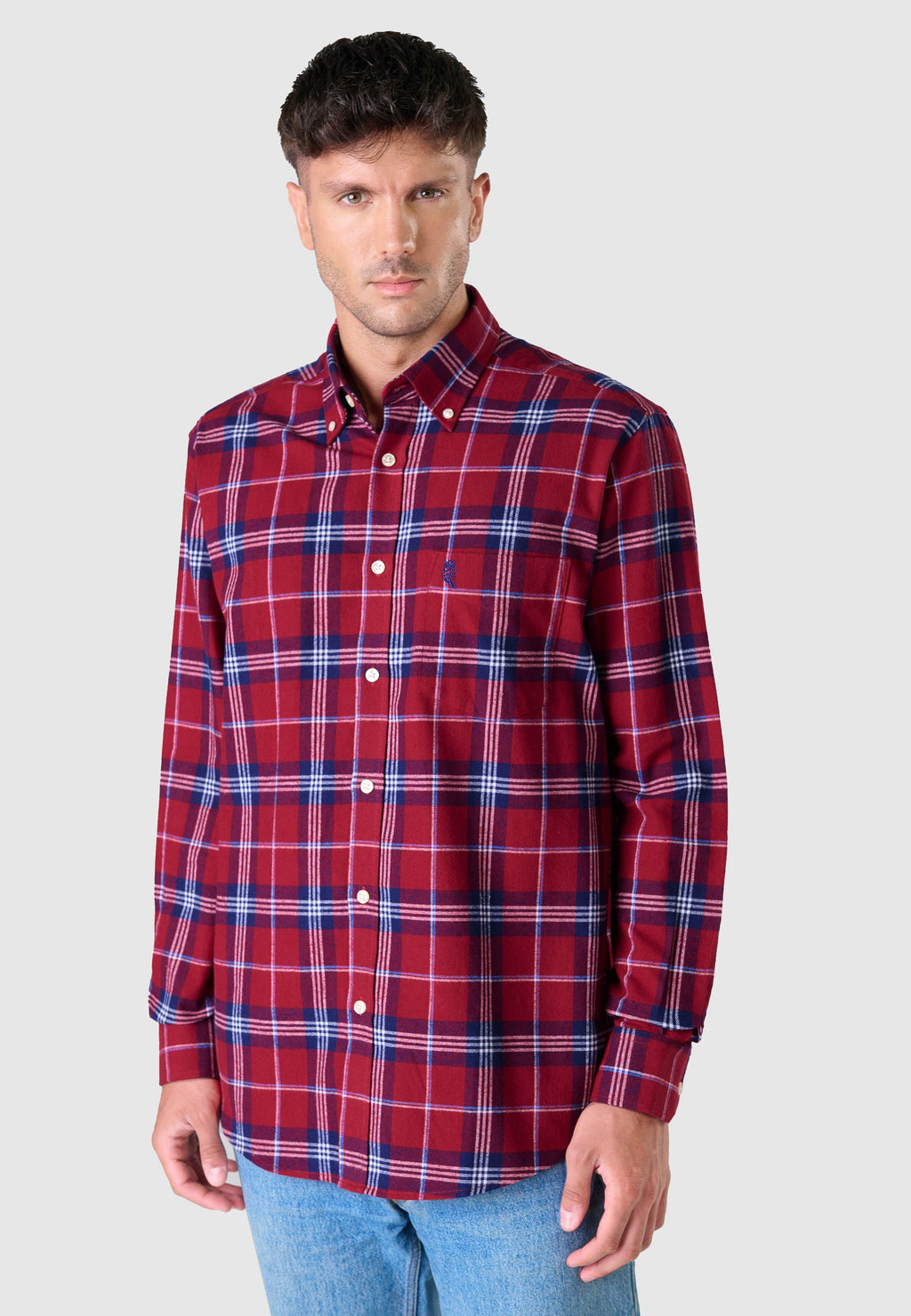 Camisa Hombre Franela Cuadros Algodón Invierno Premium con Bolsillo - Rojo 0401_94