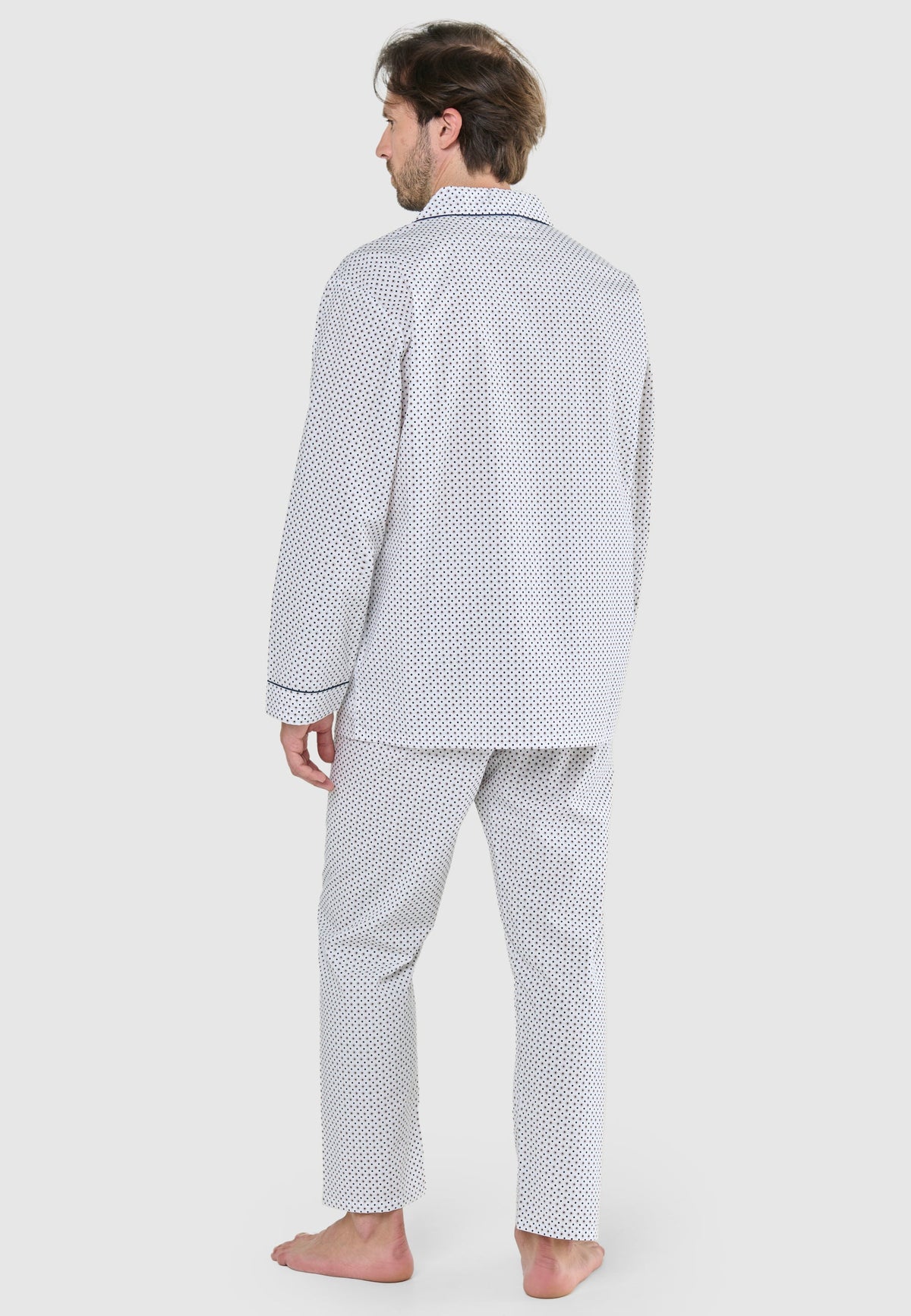 Pijama Hombre Largo Solapa Popelín Estampado - Blanco 1401_01