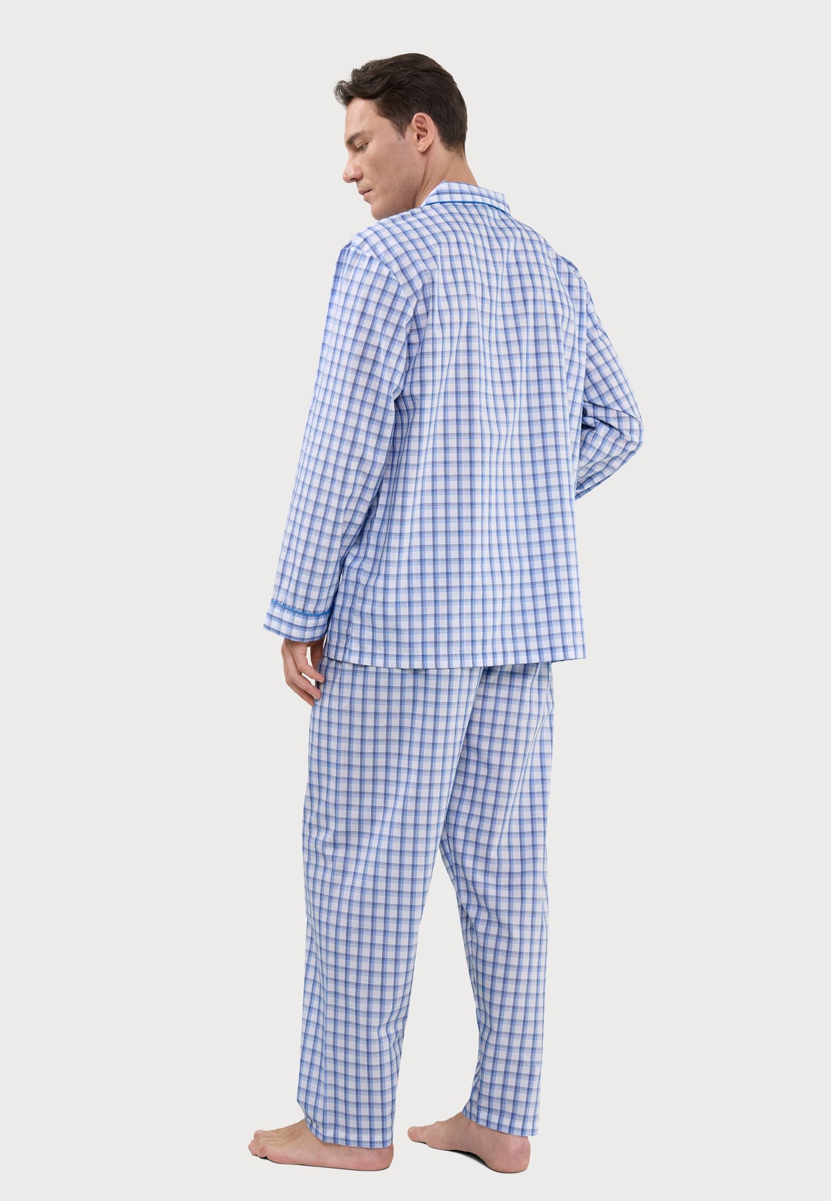 Pijama Hombre Largo Solapa Popelín Cuadros - Azul 1403_30