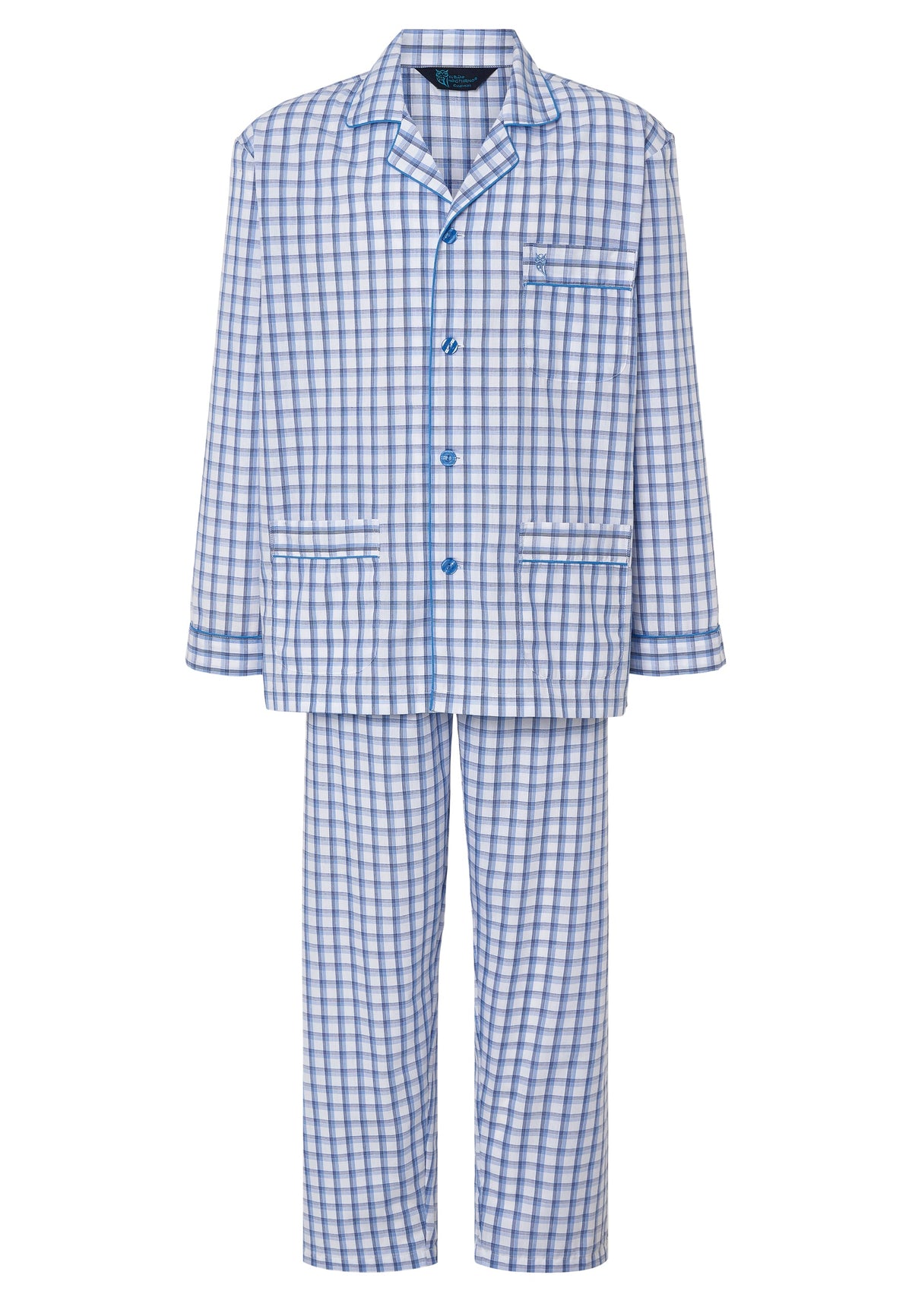Pijama Hombre Largo Solapa Popelín Cuadros - Azul 1403_30