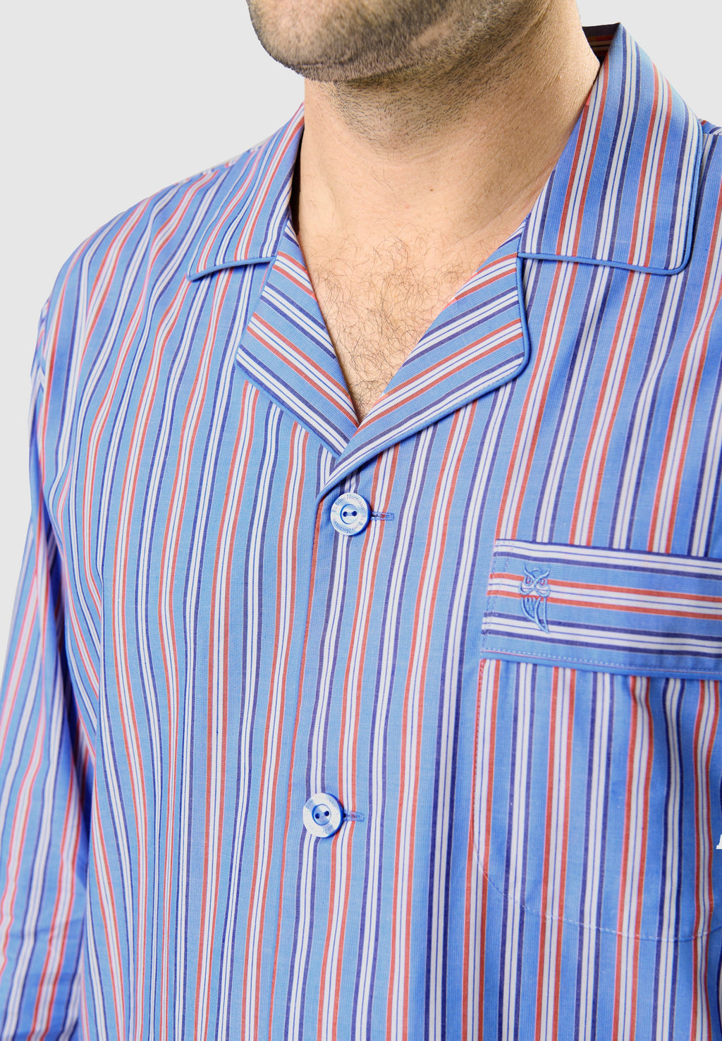 Pijama Hombre Largo Solapa Algodón Popelín Rayas - Azul 1534_30