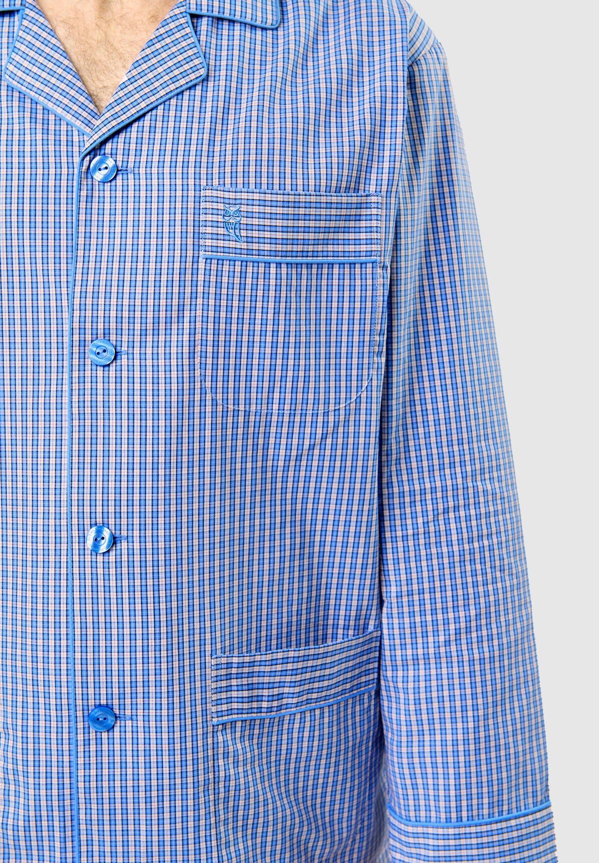 Pijama Hombre Largo Solapa Algodón Popelín Cuadros - Azul 1535_30