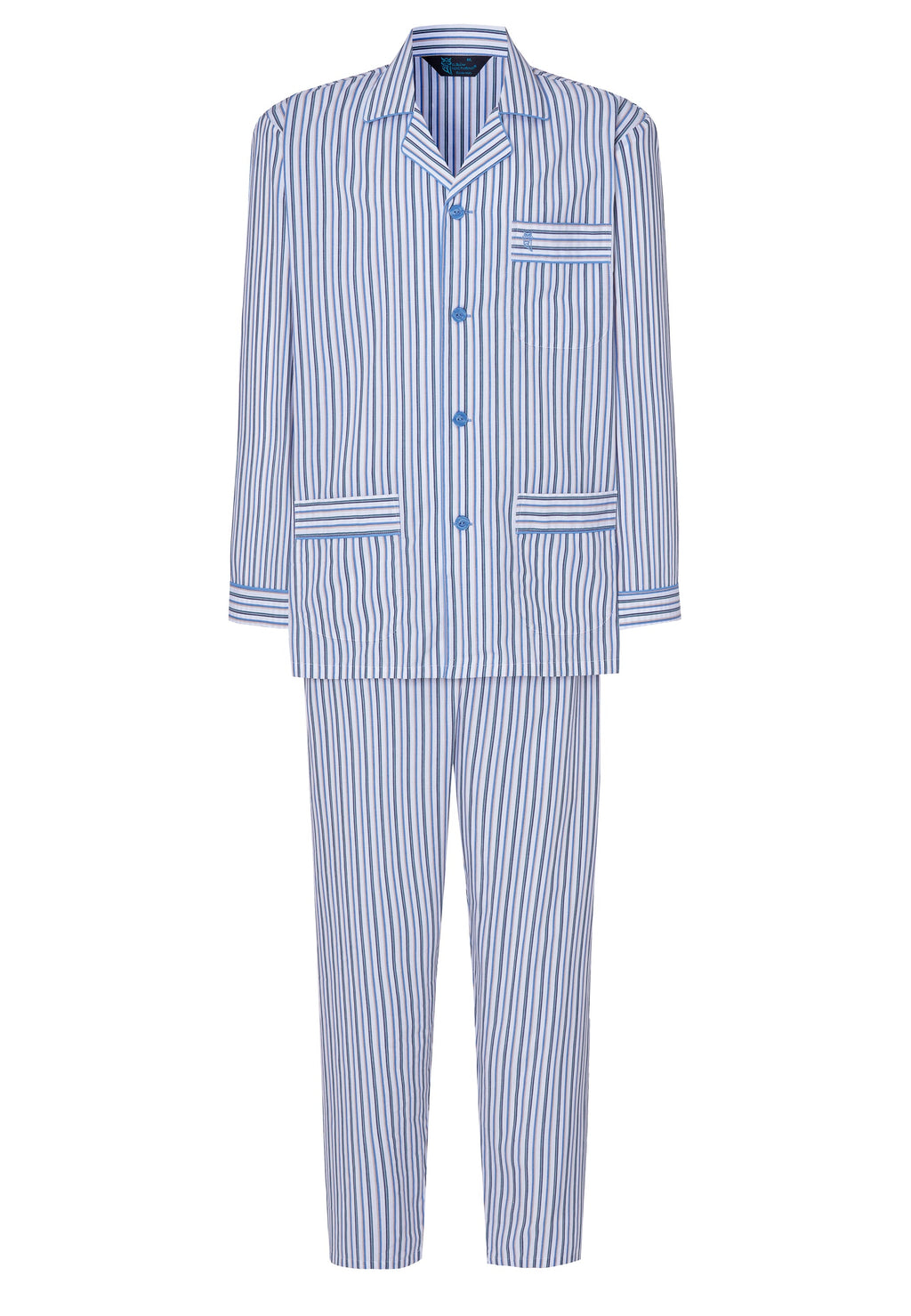 Pijama Hombre Largo Solapa Algodón Popelín Rayas - Blanco 1537_01
