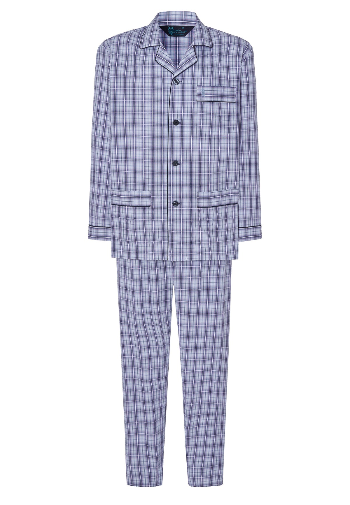 Pijama Hombre Largo Solapa Popelín Cuadros - Azul 1542_30