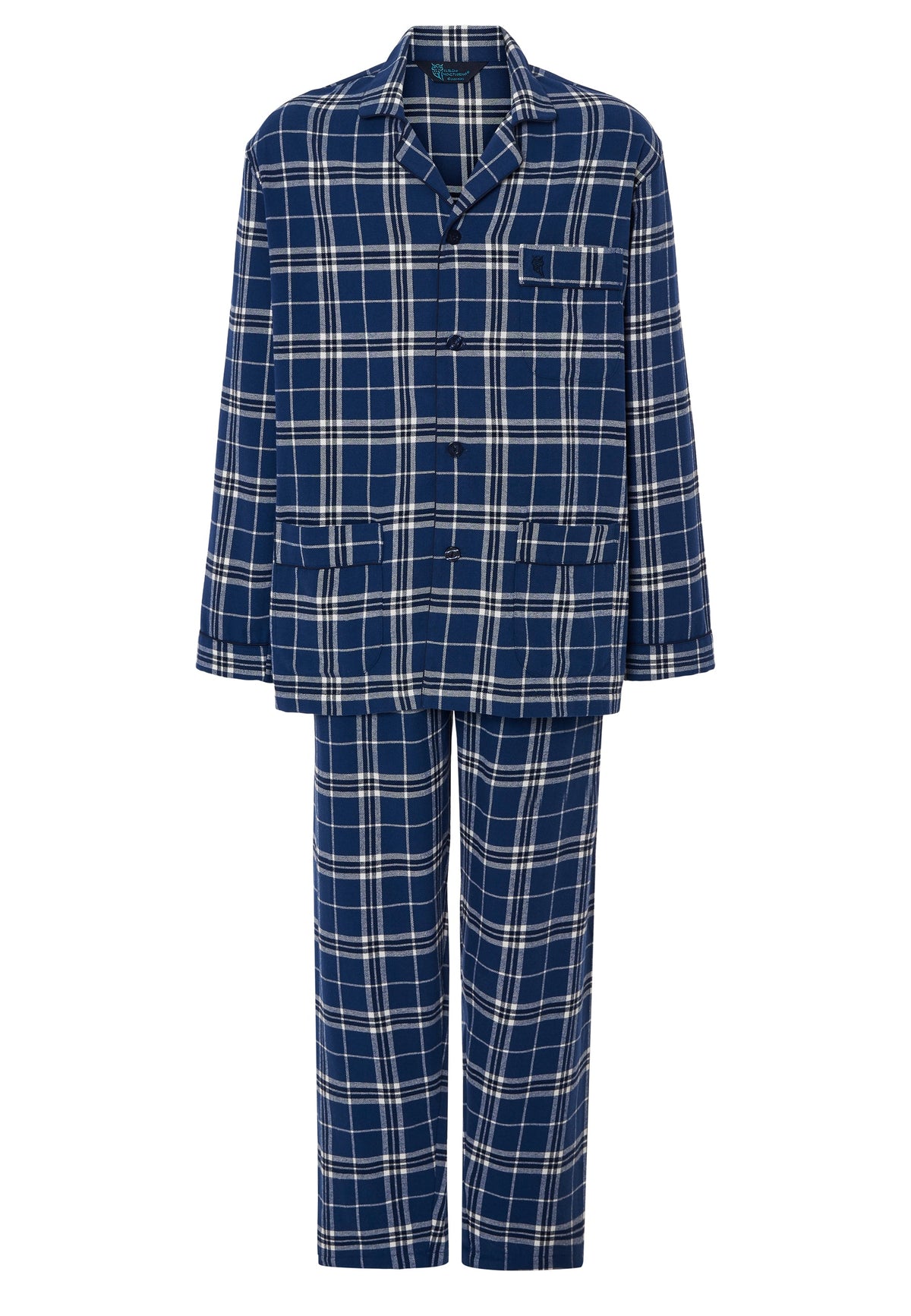 Pijama Hombre Largo Premium Solapa Algodón Franela Cuadros - Azul 2819_37
