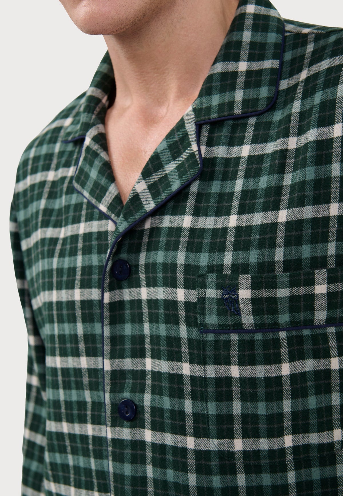 Pijama Hombre Largo Premium Solapa Algodón Franela Cuadros - Verde 2821_40