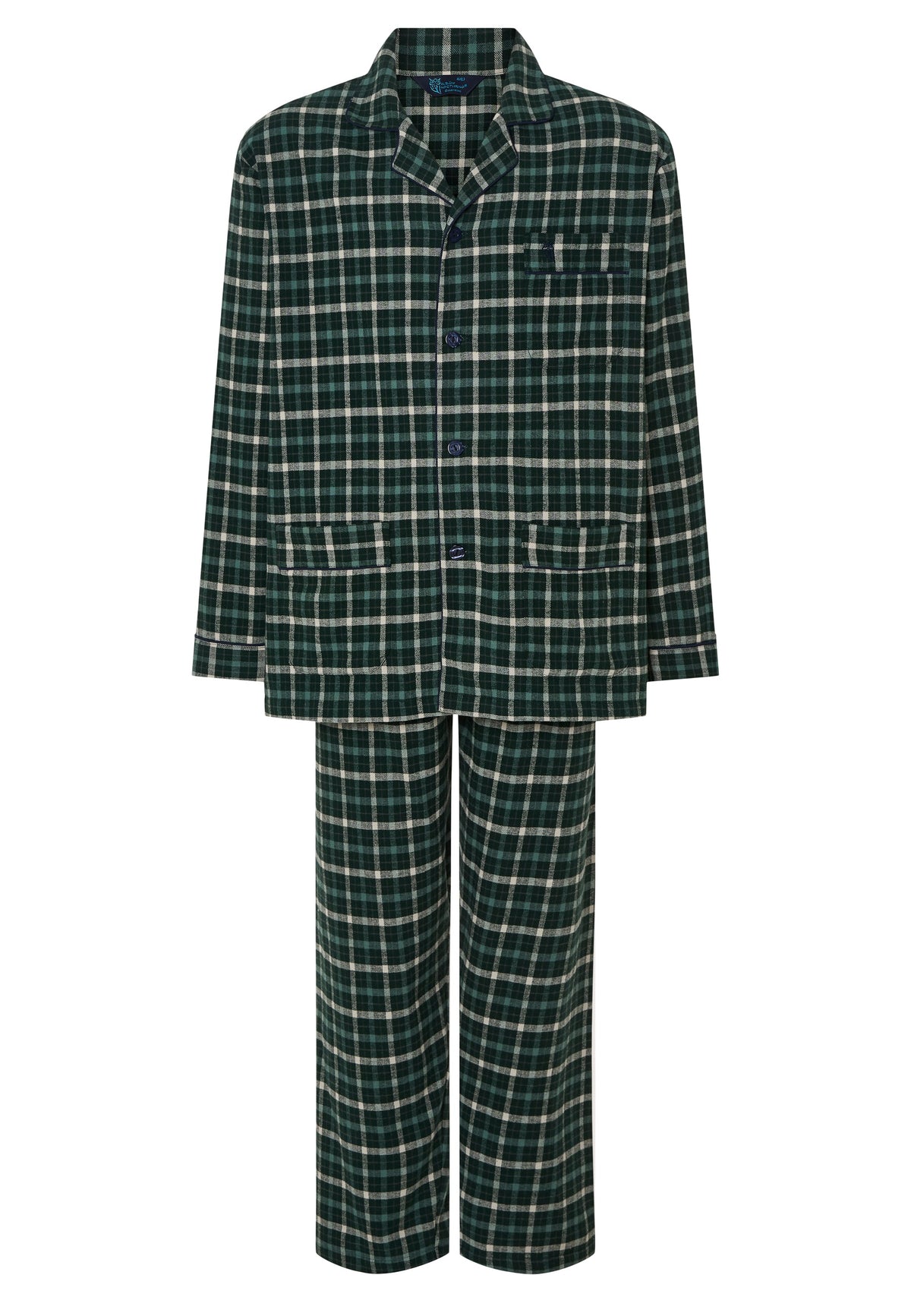 Pijama Hombre Largo Premium Solapa Algodón Franela Cuadros - Verde 2821_40