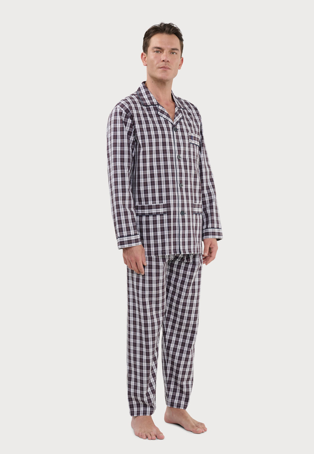 Pijama Hombre Largo Solapa Algodón Popelín Cuadros - Rojo 2990_90