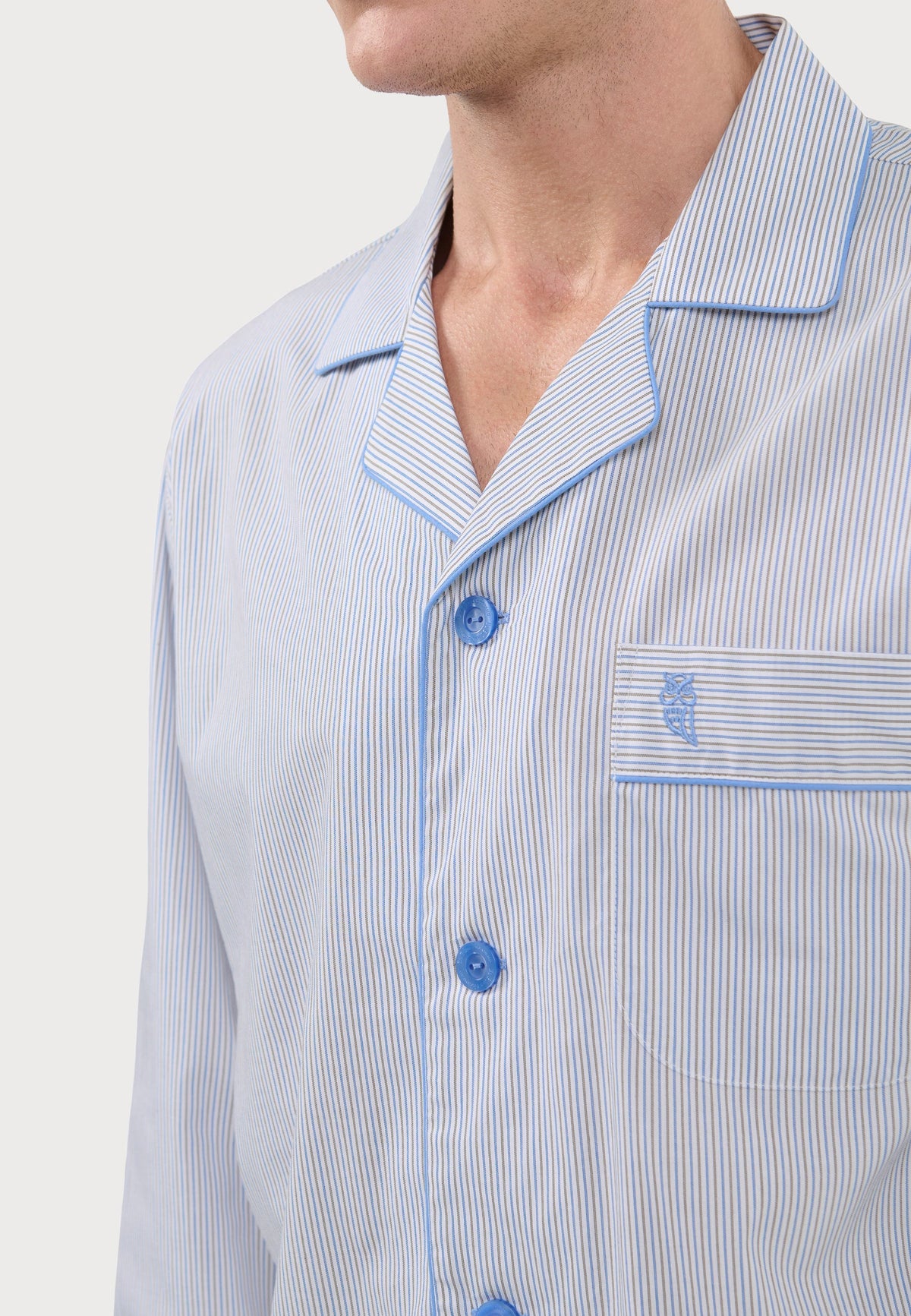 Pijama Hombre Largo Solapa Algodón Popelín Rayas - Beige 2992_10