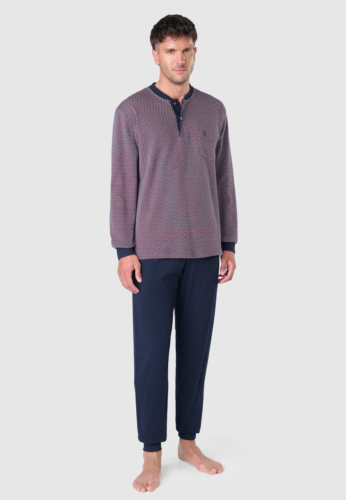 Pijama Hombre Invierno Premium Tapeta Algodón Punto - Rojo 55023_94