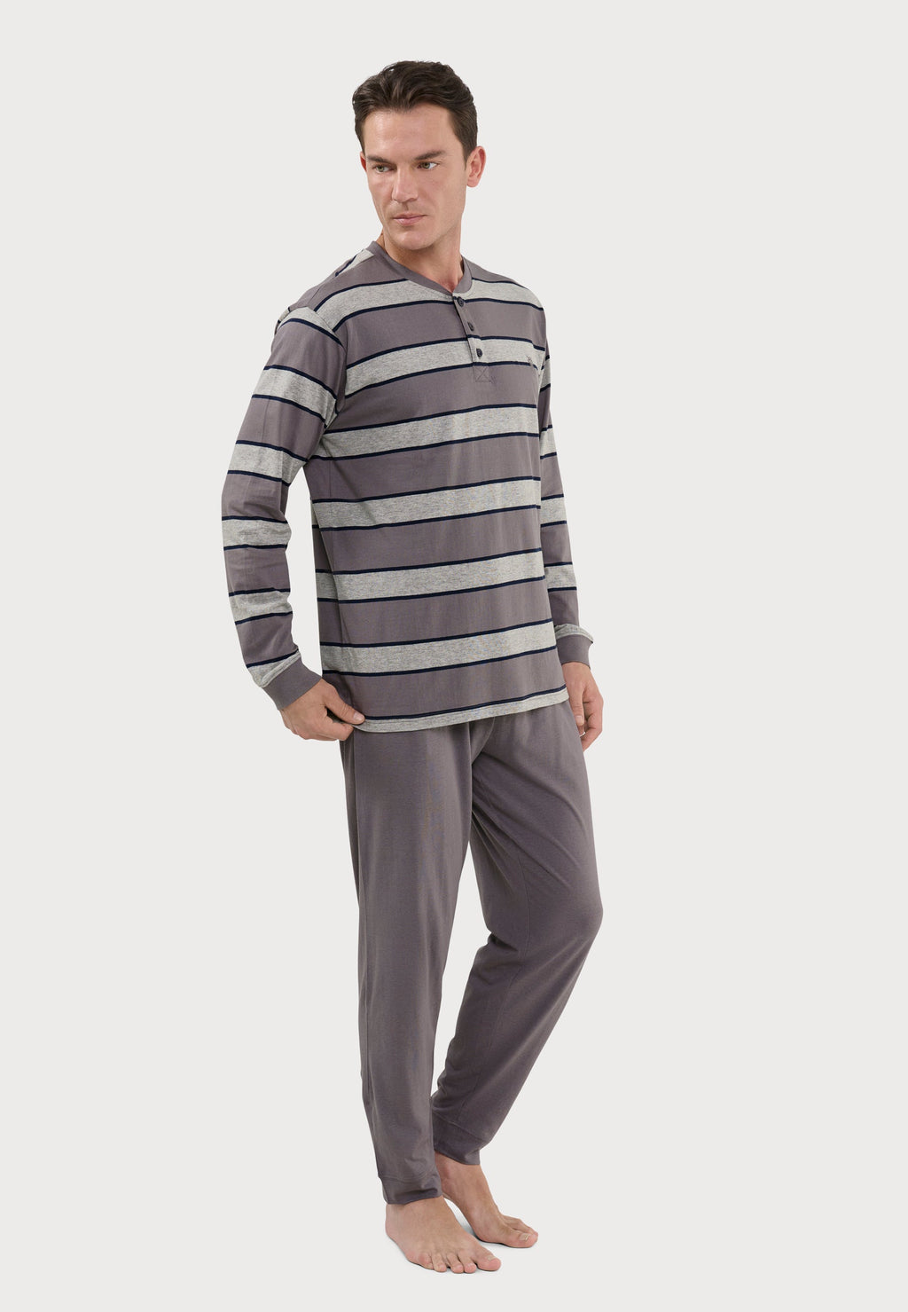 Pijama Hombre Largo Tapeta Algodón Punto Rayas - Gris 5593_20