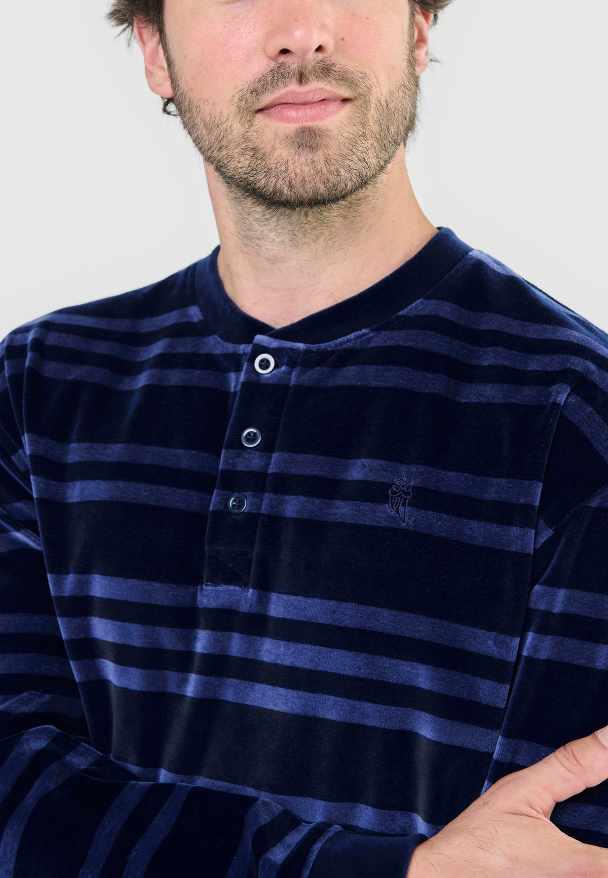 Pijama Hombre Invierno Terciopelo Rayas - Azul 5737_38