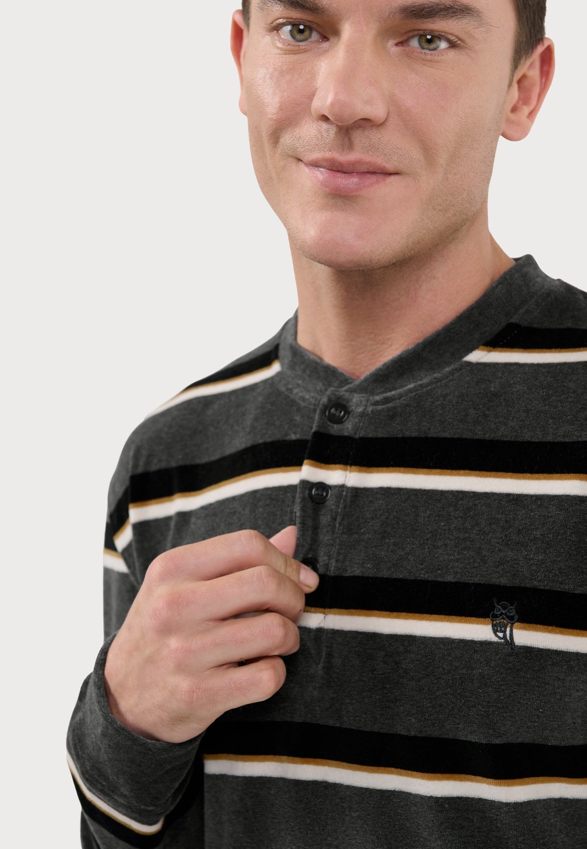 Pijama Hombre Invierno Terciopelo Rayas - Gris 5744_22