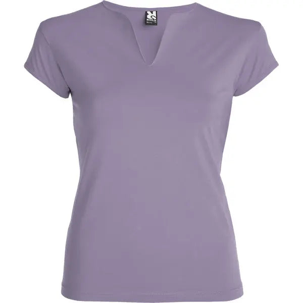 Camiseta entallada de cuello redondo con abertura en V, semi-manga al hombro ribeteada y costuras laterales Vetonek