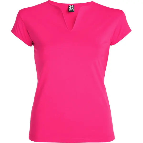 Camiseta entallada de cuello redondo con abertura en V, semi-manga al hombro ribeteada y costuras laterales Vetonek