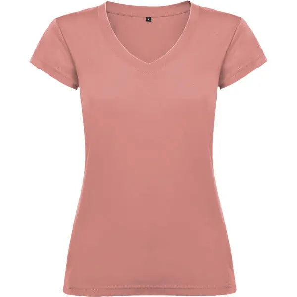 Camiseta de mujer con manga corta, escote en cuello de pico y acabados en ribete acanalado Vetonek