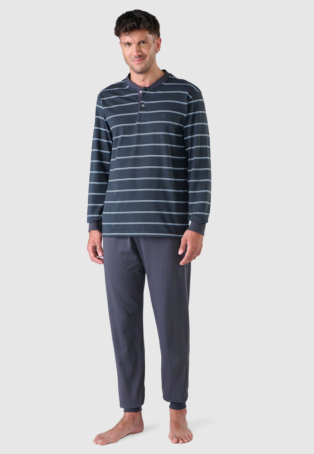 Pijama Hombre Invierno Premium Tapeta Algodón Punto - Gris 55025_22