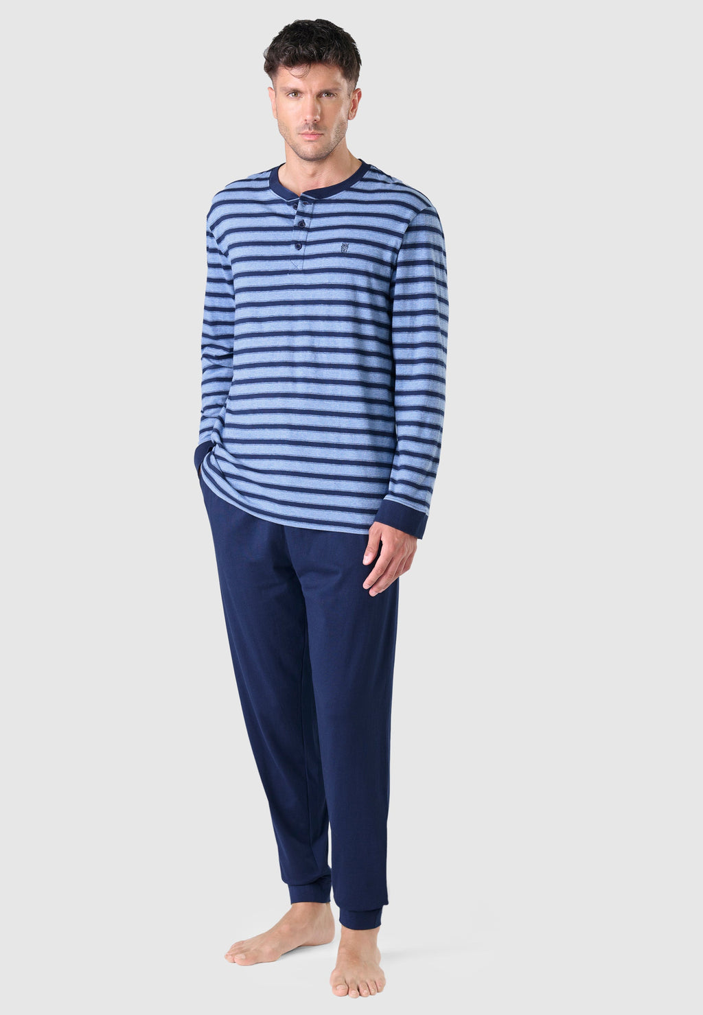 Pijama Hombre Largo Tapeta Punto Rayas - Azul 5308_36