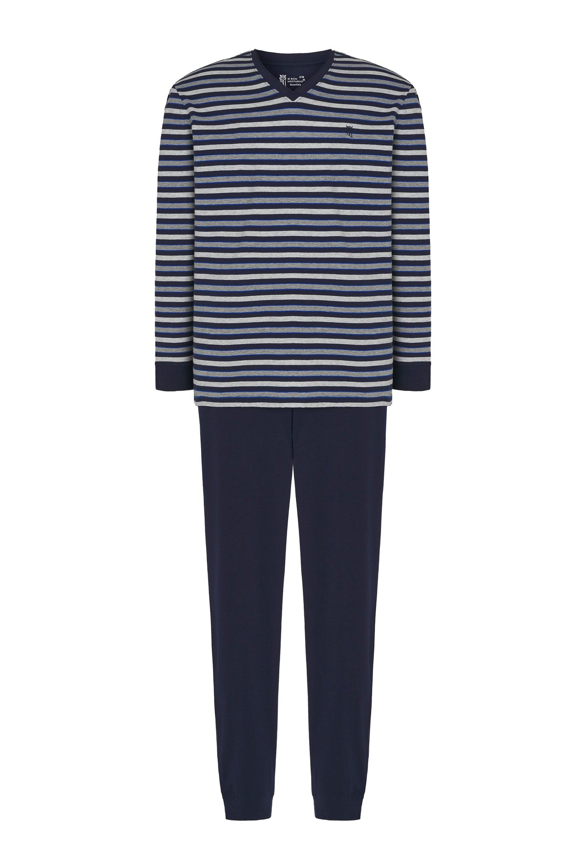 Pijama Hombre Largo Pico Algodón Punto Rayas - Gris 5307_22