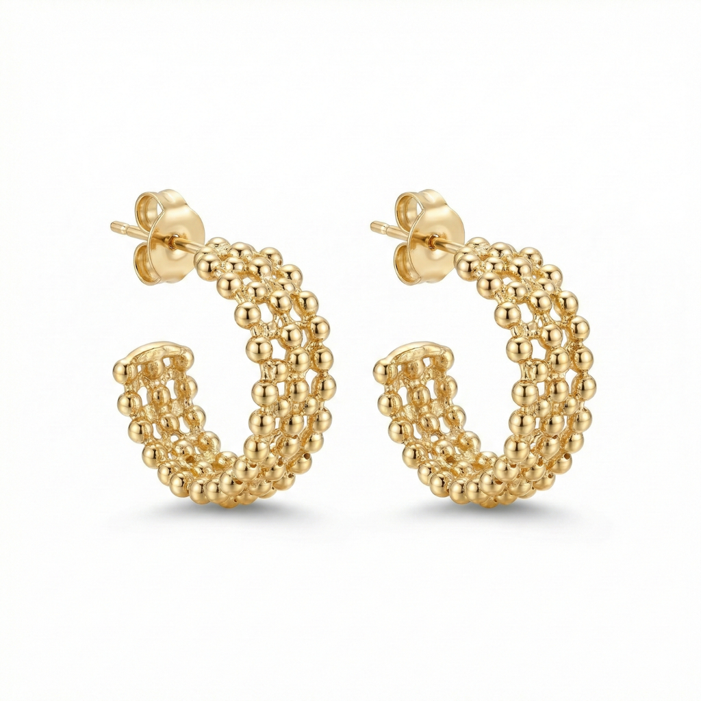 Pendientes de Aro con Diseño de Cuentas en Relieve – 100% Acero Bañado en Oro 18K