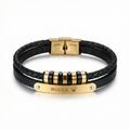 Pulsera Premium de Cuero Trenzado y Acero Inoxidable – Baño de Oro 18K – Hecha en España