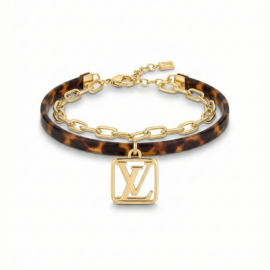 Pulsera Doble Capa de Carey y Cadena de Eslabones – 100% Acero Bañado en Oro 18K