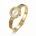 Reloj de Brazalete Rígido con Greca Griega y Cristales – 100% Acero Bañado en Oro 18K