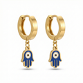 Pendientes de Aro con Colgante Mano de Fátima - 100% Acero Bañado en Oro de 18K