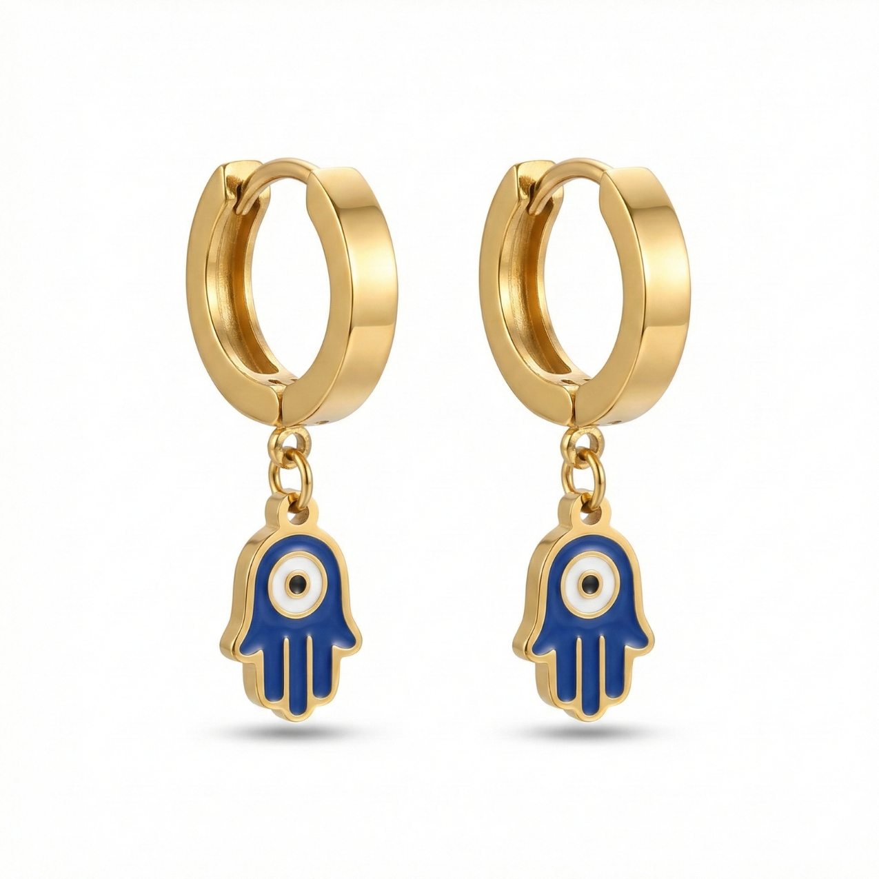 Pendientes de Aro con Colgante Mano de Fátima - 100% Acero Bañado en Oro de 18K