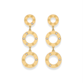 Pendientes Largos de Tres Círculos con Detalles de Tornillo 100% Acero Bañado en Oro 18K