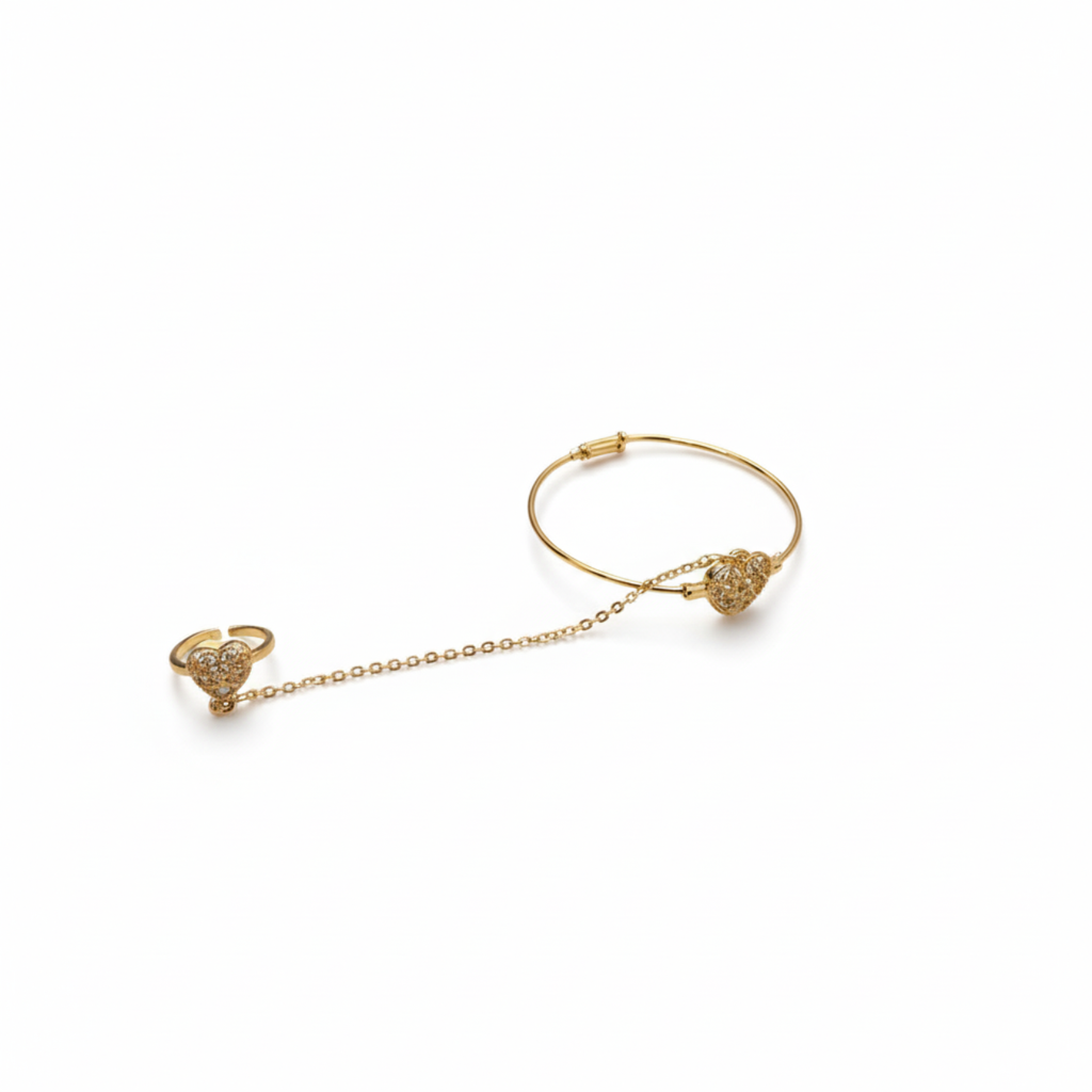 Conjunto Infantil de Joyería Corazón con Circonitas 100% Acero Bañado en Oro 18K