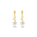 Pendientes Largos Colgantes Flor de Nácar y Hoja 100% Acero Bañado en Oro 18K