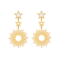 Pendientes Largos Colgantes Sol y Estrellas 100% Acero Bañado en Oro 18K