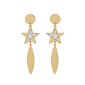 Pendientes Largos Colgantes de Estrella Nácar y Hoja 100% Acero Bañado en Oro 18K