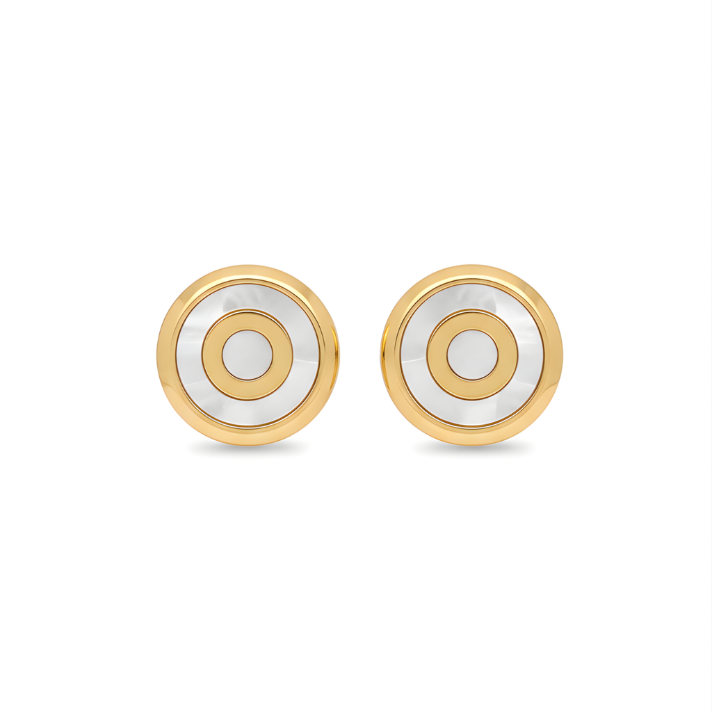 Pendientes de Botón Círculos Concéntricos con Nácar 100% Acero Bañado en Oro 18K