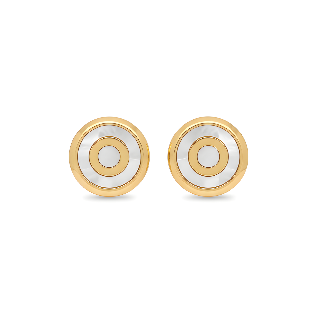 Pendientes de Botón Círculos Concéntricos con Nácar 100% Acero Bañado en Oro 18K