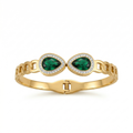 Pulsera Rígida con Dos Cristales Verdes y Circonitas - 100% Acero Bañado en Oro 18K