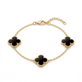 Brazalete Trébol Onyx - Acero Inoxidable Bañado en Oro de 18K (100% Calidad)