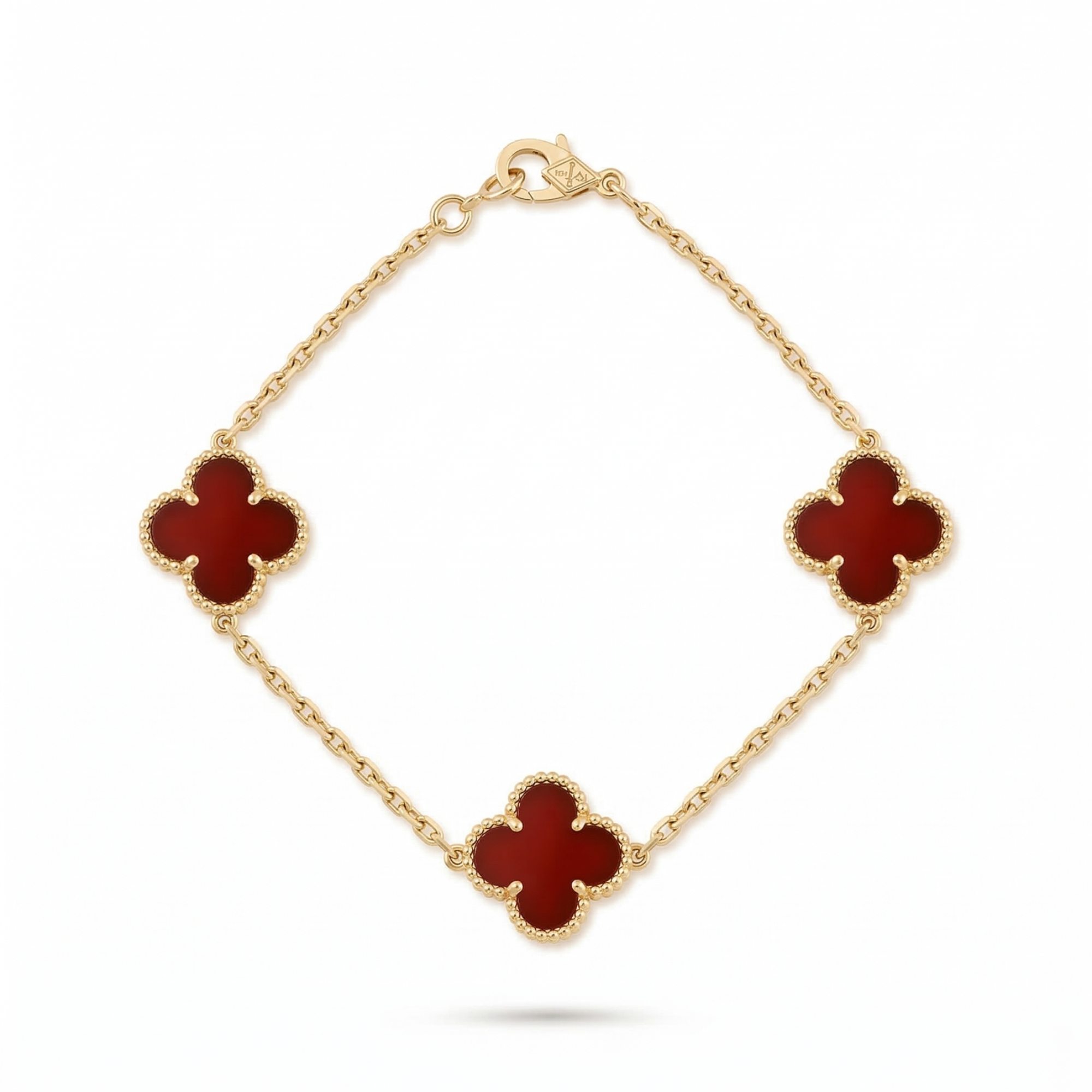 Pulsera Amuleto de Tréboles en Esmalte Rojo – 100% Acero Bañado en Oro 18K