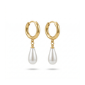 Pendientes de Aro con Perla en Forma de Gota - 100% Acero Bañado en Oro 18K