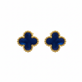 Pendientes de Botón Trébol Azul con Borde Dorado Perlado 100% Acero Bañado en Oro 18K