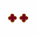 Pendientes de Botón Trébol Rojo con Borde Dorado Perlado 100% Acero Bañado en Oro 18K
