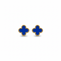 Pendientes de Botón Trébol Azul con Borde Dorado Perlado 100% Acero Bañado en Oro 18K