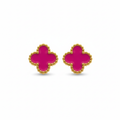 Pendientes Trébol de la Suerte Fucsia - Acero 100% Bañado en Oro 18K