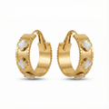 Pendientes de Aro con Detalle de Trébol Blanco - 100% Acero Bañado en Oro 18K