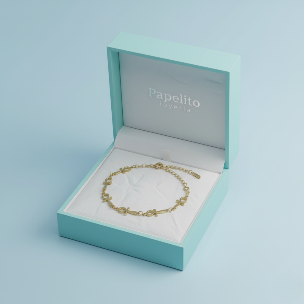 Pulsera de Cruces Egipcias (Anj) 100% Acero Bañado en Oro 18K